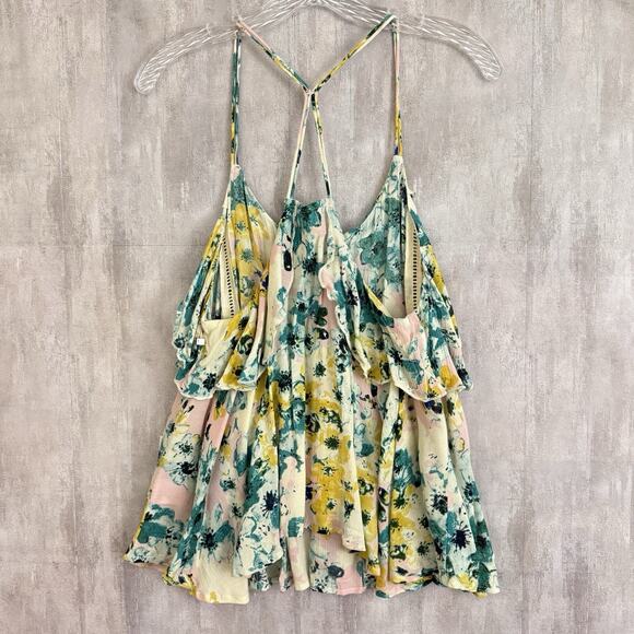 O’Neill Printed Top Womens Medium Spaghetti Straps T Back Flowy Ruffles Floral - Picture 3 of 13